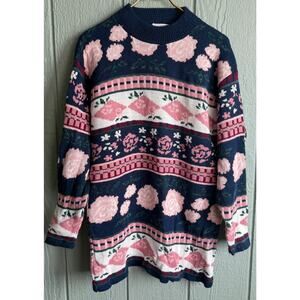 Vintage Made In Usa Floral Sweater, Medium